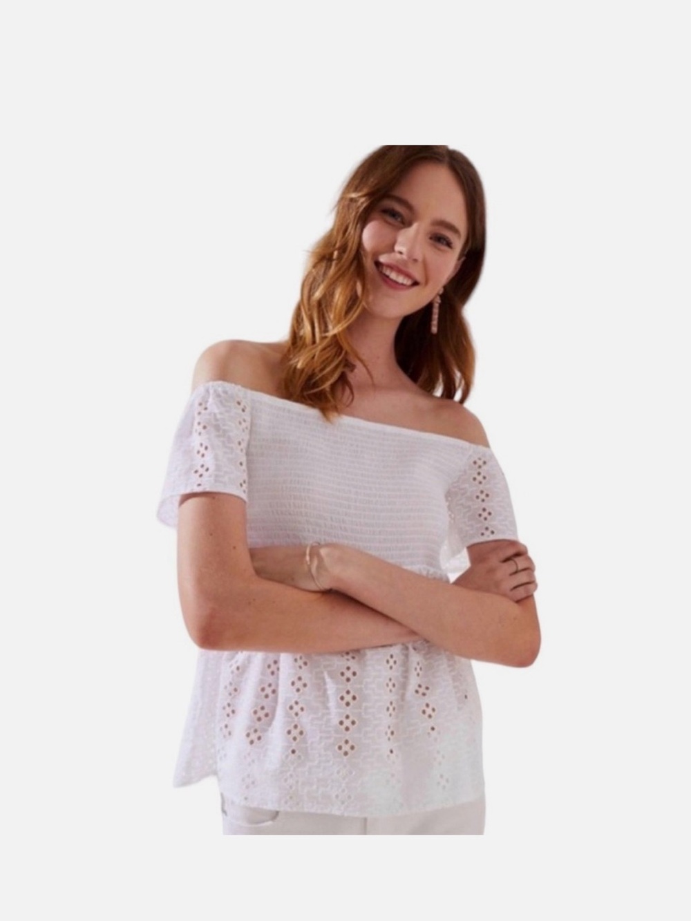 Loft Size M. Off-Shoulder White Eyelet Blouse